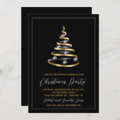 クリスマスパーティーブラック金ゴールドツリー招待状 (正面/裏面)