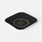 クリスマスパーティーブラック金ゴールドファミリー名 ペーパープレート (傾斜あり)