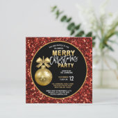 クリスマスパーティーブラック金ゴールドレッドグリッターボーブル 招待状 (スタンド正面)