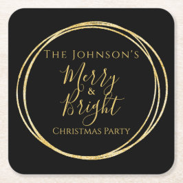 クリスマスパーティーブラック金ゴールド スクエアペーパーコースター