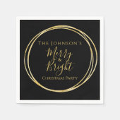 クリスマスパーティーブラック金ゴールド スタンダードカクテルナプキン (正面)