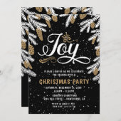 クリスマスパーティーブラック&金ゴールドジョイ招待状 招待状 (正面/裏面)