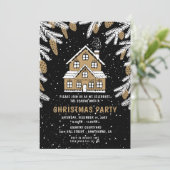 クリスマスパーティーブラック&金ゴールドハウス招待状 招待状 (スタンド正面)