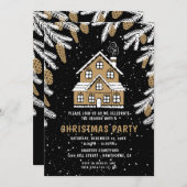 クリスマスパーティーブラック&金ゴールドハウス招待状 招待状 (正面/裏面)