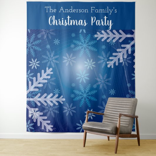 クリスマスパーティーブルーの雪の結晶の写真用背景 タペストリー (インサイチュ)