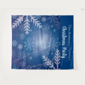 クリスマスパーティーブルーの雪の結晶写真用背景 タペストリー (正面(横))