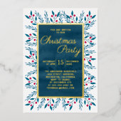 クリスマスパーティーブルーウォーター色フローラ 箔招待状 (正面)
