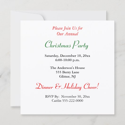 クリスマスパーティーブルーオーナメントボール シーズンカード (裏面)