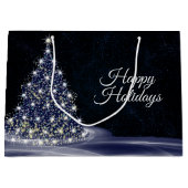 クリスマスパーティーブルーシャイニーツリーウィンターネイビー素朴 ラージペーパーバッグ (正面)