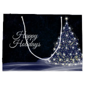 クリスマスパーティーブルーシャイニーツリーウィンターネイビー素朴 ラージペーパーバッグ (裏面)