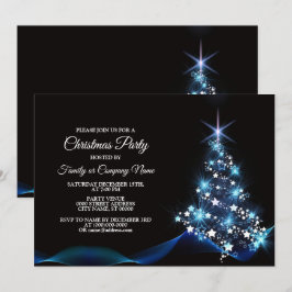 クリスマスパーティーブルーシャイニーツリーブラックエレガント 招待状