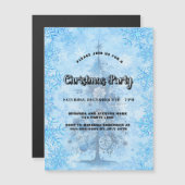 クリスマスパーティーブルーツリースノーフレーク贅沢 マグネット招待状 (正面/裏面)