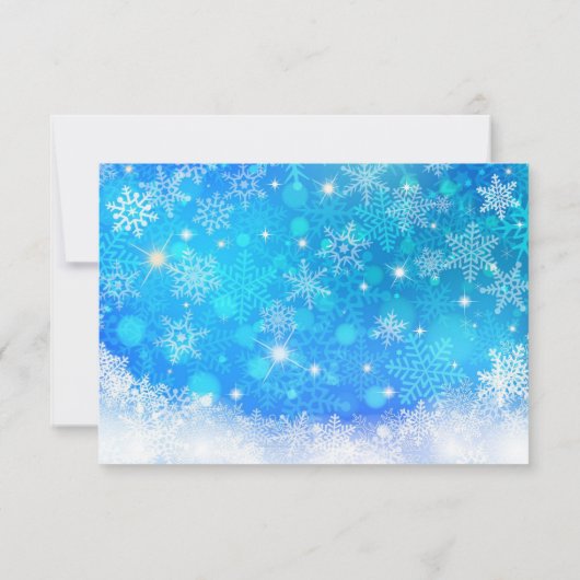 クリスマスパーティーブルーホワイトスノーフレーク雪グリッター 招待状 (裏面)