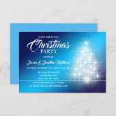 クリスマスパーティーブルーホワイトトゥインクルライトツリー 招待状 (正面/裏面)