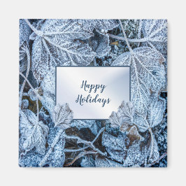 クリスマスパーティーブルー葉雪の冬の休日 マグネット
