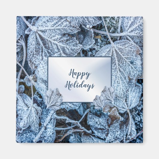 クリスマスパーティーブルー葉雪の冬の休日 マグネット (正面)