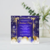 クリスマスパーティーブルー金ゴールドバウブルスノーフレーク 招待状 (スタンド正面)