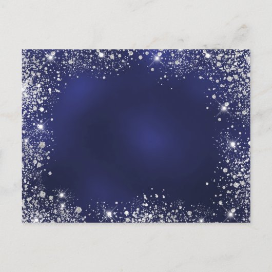 クリスマスパーティーブルー銀グリッター輝く インビテーションポストカード (裏面)