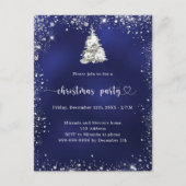 クリスマスパーティーブルー銀グリッター輝く インビテーションポストカード (正面)