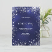 クリスマスパーティーブルー銀グリッター輝く 招待状 (スタンド正面)