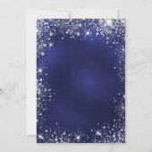 クリスマスパーティーブルー銀グリッター輝く 招待状 (裏面)