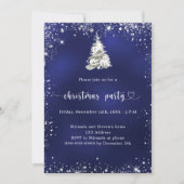 クリスマスパーティーブルー銀色の雪木 招待状 (正面)