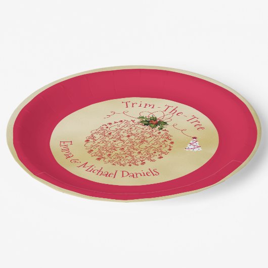 クリスマスパーティープレートおもしろい赤と金ゴールドパーティー ペーパープレート (アングル)