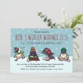 クリスマスパーティーペンギンの雪玉投げ カートゥーン 招待状 (スタンド正面)