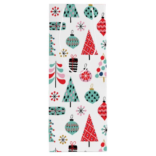 クリスマスパーティーホステスギフト。ホリデーツリーパターン ワインギフトバッグ (裏面)