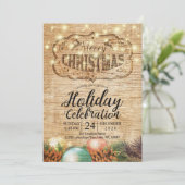 クリスマスパーティーホリデーお祝い素朴ウッド 招待状 (スタンド正面)
