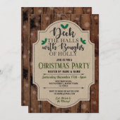 クリスマスパーティーホリデーウッドホリーバーラップスノー 招待状 (正面/裏面)