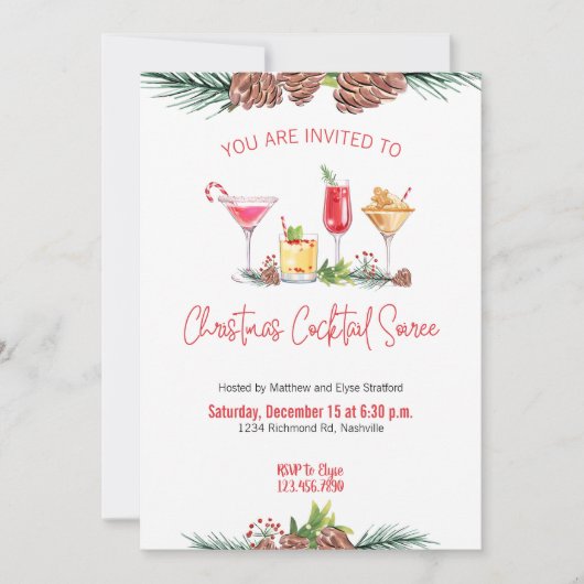 クリスマスパーティーホリデーカクテルワークパーティー 招待状 (正面)