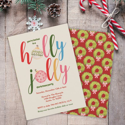 クリスマスパーティーホリデーカワイイカラフルタイポグラフィ 招待状