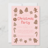 クリスマスパーティーホリデークッキーピンク 招待状 (正面)