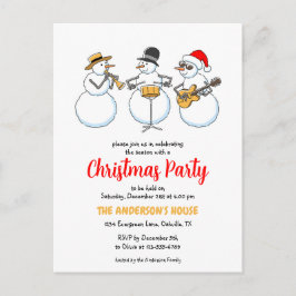クリスマスパーティーホリデーシーズン雪だるまジャズバンド インビテーションポストカード