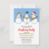 クリスマスパーティーホリデーシーズン雪だるまジャズバンド 招待状 (正面)