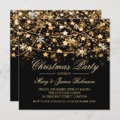 クリスマスパーティーホリデーストリングライト金ゴールド 招待状 (正面/裏面)