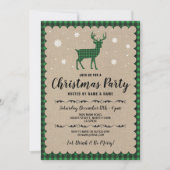 クリスマスパーティーホリデーディアスノーフレークグリーンチェック 招待状 (正面)
