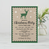 クリスマスパーティーホリデーディアスノーフレークグリーンチェック 招待状 (スタンド正面)