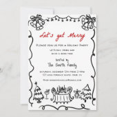 クリスマスパーティーホリデーハンドドロー手書きファンキー手書き 招待状 (正面)