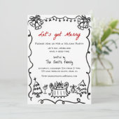 クリスマスパーティーホリデーハンドドロー手書きファンキー手書き 招待状 (スタンド正面)