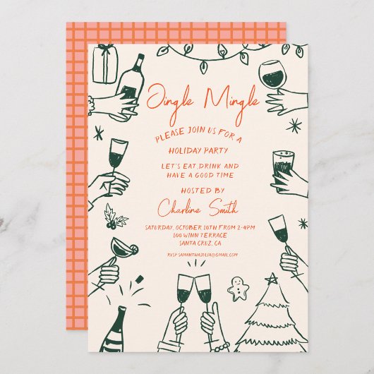 クリスマスパーティーホリデーハンドドロー手書きファンキー手書き 招待状