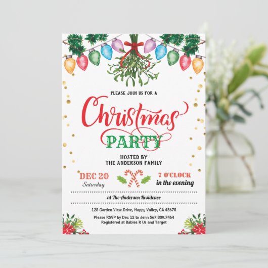 クリスマスパーティーホリデーパーティーキスunder mistletoe 招待状 (スタンド正面)