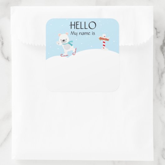 クリスマスパーティーホリデー名タグポーラベア スクエアシール (バッグ)