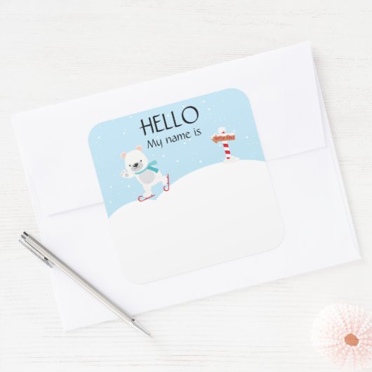 クリスマスパーティーホリデー名タグポーラベア スクエアシール (封筒)