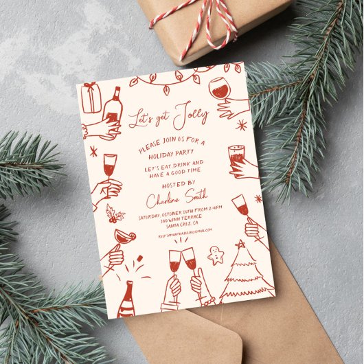 クリスマスパーティーホリデーHand描手書きファンキー入力 招待状