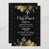 クリスマスパーティーホリースノーブラック金ゴールドクリスマス招待状 招待状 (正面/裏面)
