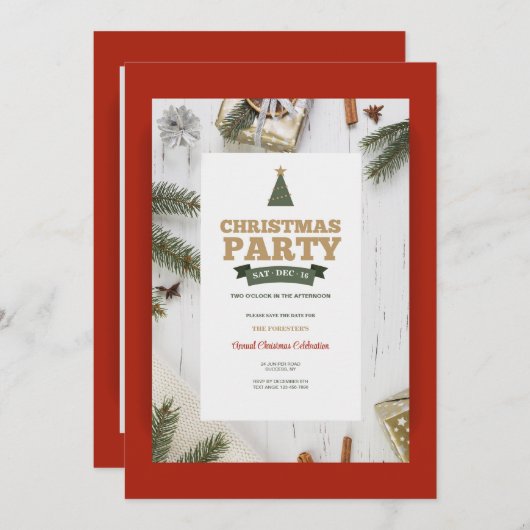 クリスマスパーティーホワイトオーク招待状 招待状 (正面/裏面)