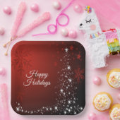 クリスマスパーティーホワイトスターズツリーレッドスノーフレーク ペーパープレート (パーティー)