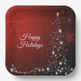 クリスマスパーティーホワイトスターズツリーレッドスノーフレーク ペーパープレート